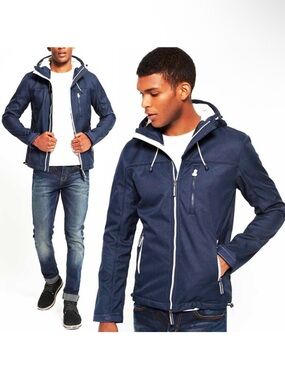 Superdry Windtrekker Navy White Jacket Hooded Windbreaker Zip Up Hooded
